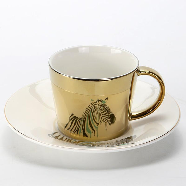 Elk Golden Coffee Cup, Silver Coffee Mug, Coffee Cup and Saucer Set, Large Coffee Cups, Tea Cup, Ceramic Coffee Cup-Art Painting Canvas