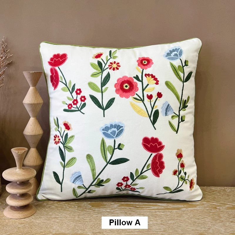 Throw Pillows for Couch, Spring Flower Decorative Throw Pillows, Farmhouse Sofa Decorative Pillows, Embroider Flower Cotton Pillow Covers-Art Painting Canvas
