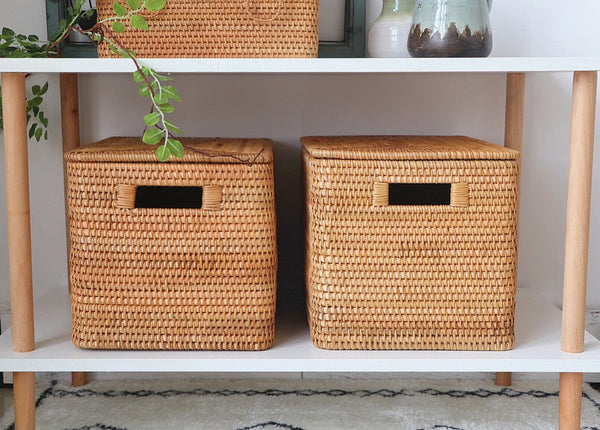 Kitchen Storage Baskets, Rectangular Storage Basket with Lid, Rattan Storage Baskets for Clothes, Storage Baskets for Living Room-Art Painting Canvas