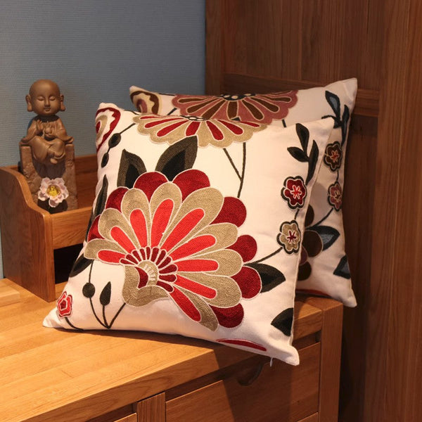 Sofa Decorative Pillows, Embroider Flower Cotton Pillow Covers, Flower Decorative Throw Pillows for Couch, Farmhouse Decorative Throw Pillows-Art Painting Canvas