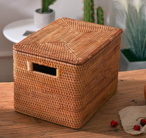 Wicker Rectangular Storage Basket with Lid, Extra Large Storage Baskets for Clothes, Kitchen Storage Baskets, Oversized Storage Baskets for Bedroom-Art Painting Canvas
