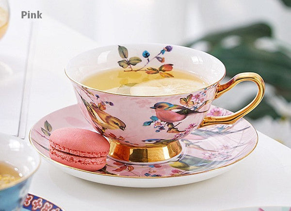 Unique Afternoon Tea Cups and Saucers in Gift Box, Royal Bone China Porcelain Tea Cup Set, Elegant Flower Pattern Ceramic Coffee Cups, Beautiful British Tea Cups-Art Painting Canvas