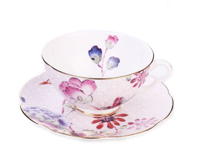 Unique Porcelain Cup and Saucer, Beautiful British Flower Tea Cups, Elegant Ceramic Coffee Cups, Creative Bone China Porcelain Tea Cup Set-Art Painting Canvas