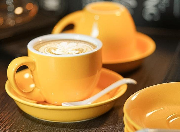 Cappuccino Coffee Mug, Yellow Coffee Cup, Yellow Tea Cup, Ceramic Coffee Cup, Coffee Cup and Saucer Set-Art Painting Canvas