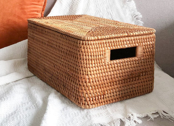 Square Storage Basket with Lid, Extra Large Storage Baskets for Clothes, Rattan Storage Basket for Shelves, Oversized Storage Baskets for Kitchen-Art Painting Canvas