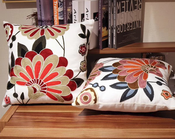Sofa Decorative Pillows, Embroider Flower Cotton Pillow Covers, Flower Decorative Throw Pillows for Couch, Farmhouse Decorative Throw Pillows-Art Painting Canvas