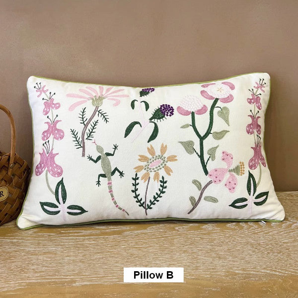 Embroider Flower Cotton Pillow Covers, Spring Flower Decorative Throw Pillows, Farmhouse Sofa Decorative Pillows, Flower Decorative Throw Pillows for Couch-Art Painting Canvas