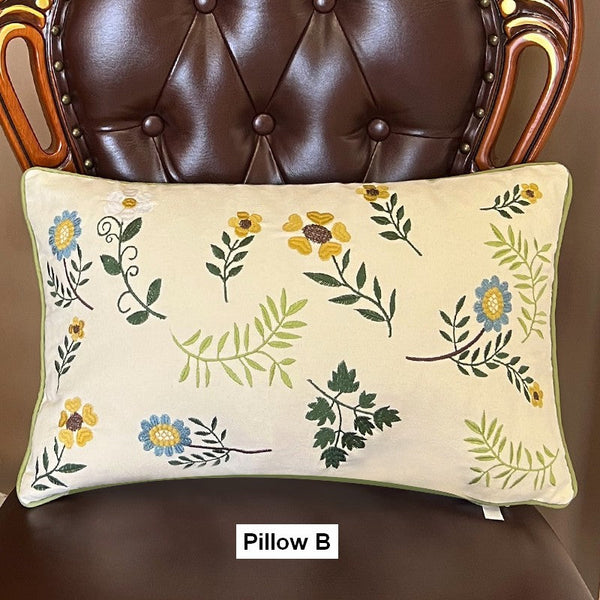 Farmhouse Decorative Throw Pillows, Spring Flower Sofa Decorative Pillows, Embroider Flower Cotton Pillow Covers, Flower Decorative Throw Pillows for Couch-Art Painting Canvas