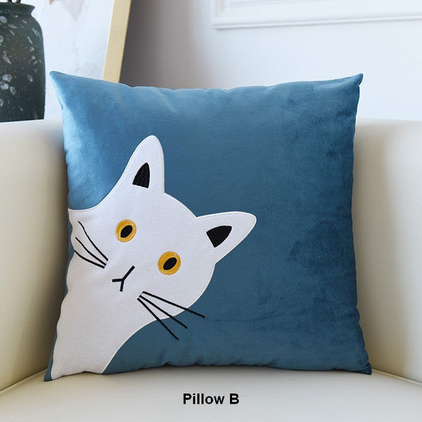 Modern Decorative Throw Pillows, Lovely Cat Pillow Covers for Kid's Room, Modern Sofa Decorative Pillows, Cat Decorative Throw Pillows for Couch-Art Painting Canvas