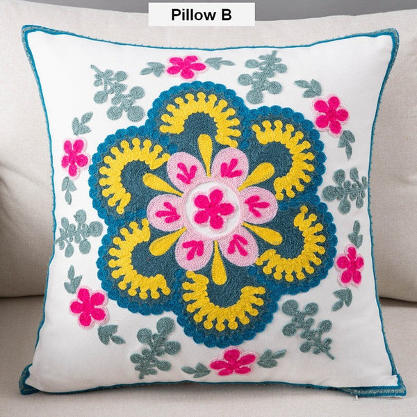 Flower Decorative Pillows for Couch, Sofa Decorative Pillows, Embroider Flower Cotton Pillow Covers, Farmhouse Decorative Throw Pillows-Art Painting Canvas
