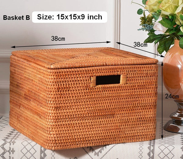 Rattan Rectangular Storage Basket with Lid, Extra Large Storage Baskets for Clothes, Storage Baskets for Bedroom, Woven Storage Baskets for Living Room-Art Painting Canvas
