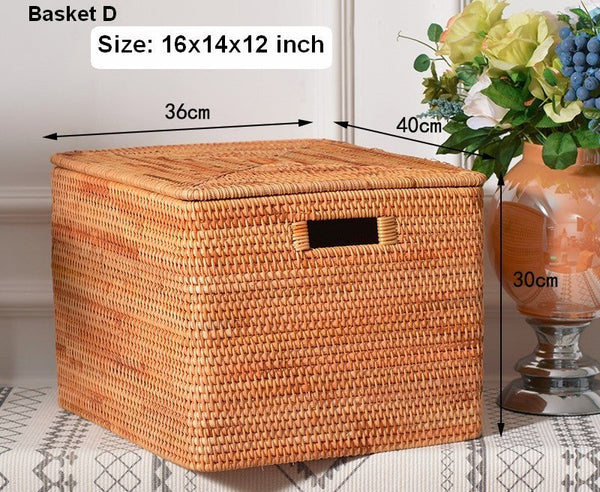 Wicker Rattan Storage Basket for Shelves, Storage Baskets for Bedroom, Rectangular Storage Basket with Lid, Pantry Storage Baskets-Art Painting Canvas