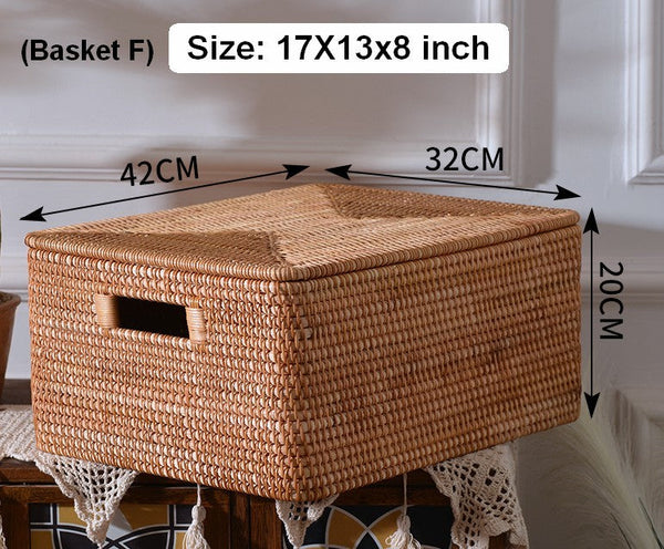 Extra Large Storage Baskets for Shelves, Wicker Rectangular Storage Baskets for Living Room, Rattan Storage Basket with Lid, Storage Baskets for Clothes-Art Painting Canvas
