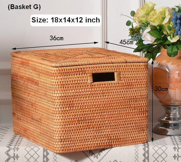 Woven Rectangular Storage Baskets, Rattan Storage Basket with Lid, Storage Baskets for Clothes, Extra Large Storage Baskets for Shelves-Art Painting Canvas