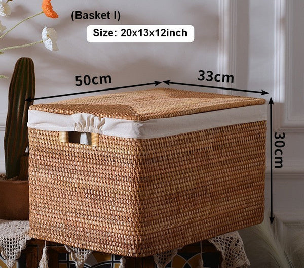 Rectangular Storage Basket with Lid, Rattan Storage Baskets for Shelves, Kitchen Storage Baskets, Storage Baskets for Clothes, Laundry Woven Baskets-Art Painting Canvas