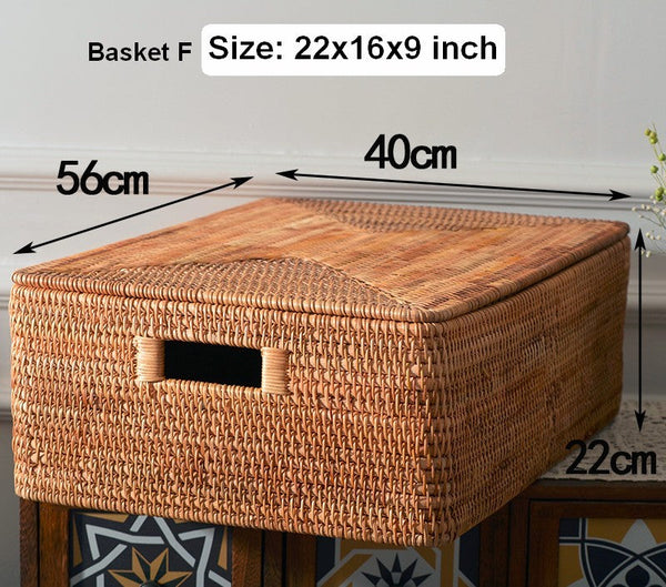 Rectangular Storage Basket with Lid, Rattan Basket, Storage Basket for Shelves, Storage Baskets for Bathroom, Bedroom Storage Baskets-Art Painting Canvas