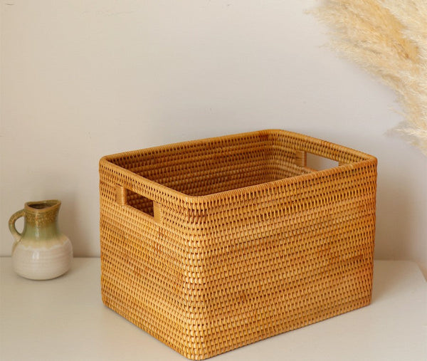 Extra Large Storage Baskets for Living Room, Storage Baskets for Clothes, Rectangular Storage Basket for Shelves, Woven Rattan Storage Basket for Kitchen-Art Painting Canvas