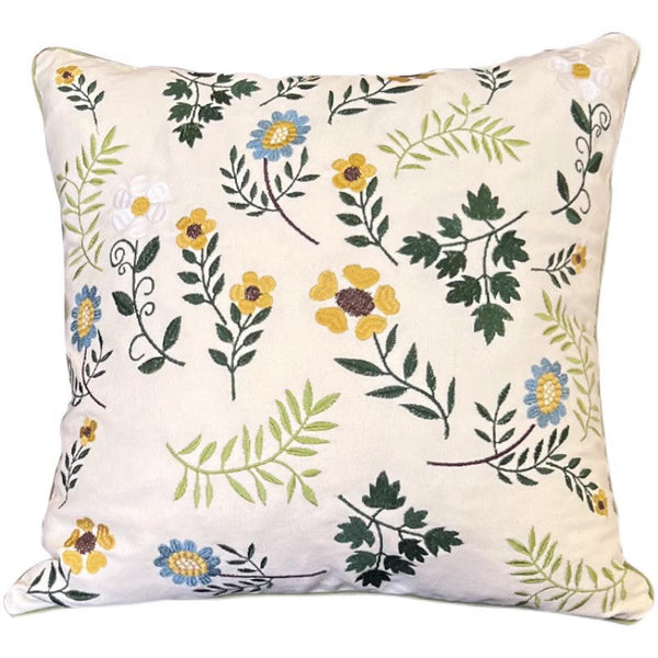 Farmhouse Decorative Throw Pillows, Spring Flower Sofa Decorative Pillows, Embroider Flower Cotton Pillow Covers, Flower Decorative Throw Pillows for Couch-Art Painting Canvas