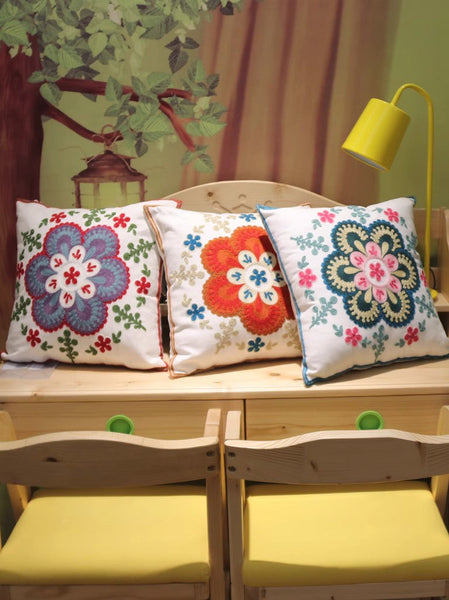 Flower Decorative Pillows for Couch, Sofa Decorative Pillows, Embroider Flower Cotton Pillow Covers, Farmhouse Decorative Throw Pillows-Art Painting Canvas