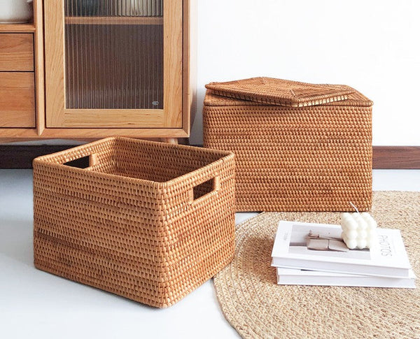 Storage Basket for Shelves, Woven Storage Basket for Toys, Rattan Storage Basket for Clothes, Large Rectangular Storage Basket, Storage Baskets for Bedroom-Art Painting Canvas