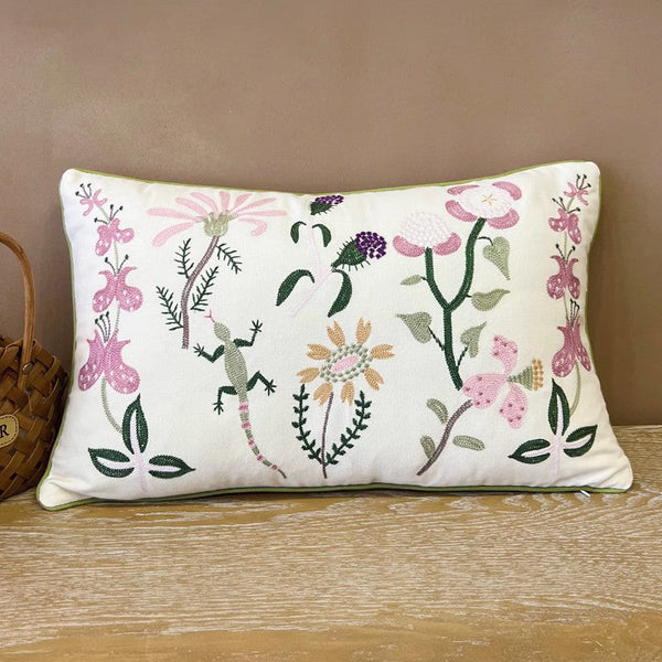 Embroider Flower Cotton Pillow Covers, Spring Flower Decorative Throw Pillows, Farmhouse Sofa Decorative Pillows, Flower Decorative Throw Pillows for Couch-Art Painting Canvas