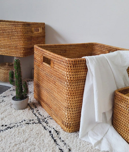 Extra Large Storage Baskets for Living Room, Storage Baskets for Clothes, Rectangular Storage Basket for Shelves, Woven Rattan Storage Basket for Kitchen-Art Painting Canvas