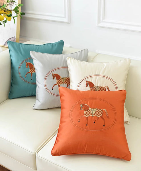 Embroider Horse Pillow Covers, Modern Decorative Throw Pillows, Horse Decorative Throw Pillows for Couch, Modern Sofa Decorative Pillows-Art Painting Canvas