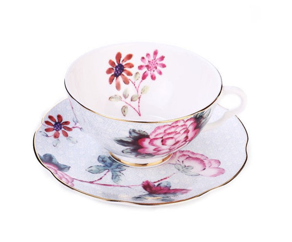 Unique Porcelain Cup and Saucer, Beautiful British Flower Tea Cups, Elegant Ceramic Coffee Cups, Creative Bone China Porcelain Tea Cup Set-Art Painting Canvas