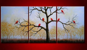 Landscape Painting, Bird Art Painting, 3 Piece Canvas Painting, Wall Art, Large Painting, Living Room Wall Art, Modern Art, Tree of Life Painting-Art Painting Canvas