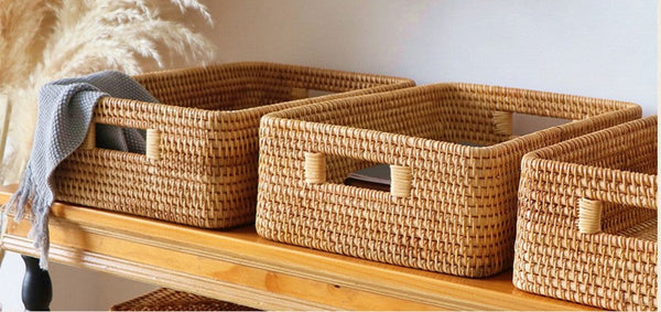 Rattan Storage Baskets for Kitchen, Rectangular Storage Baskets for Pantry, Storage Baskets for Shelves, Woven Storage Baskets for Bathroom-Art Painting Canvas