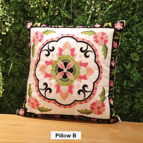 Cotton Flower Decorative Pillows, Sofa Decorative Pillows, Embroider Flower Cotton Pillow Covers, Farmhouse Decorative Throw Pillows for Couch-Art Painting Canvas