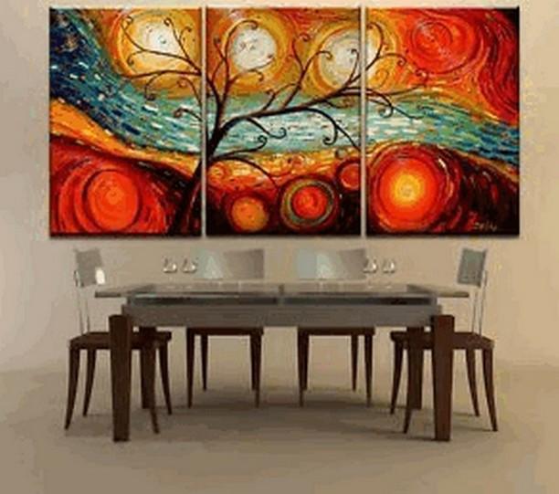 Acrylic Canvas Painting, 3 Piece Canvas Painting, Modern Paintings for Dining Room, Tree of Life Painting, Colorful Tree Painting-Art Painting Canvas