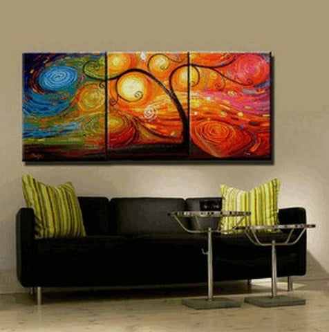 Abstract Painting, Canvas Painting, Living Room Wall Art, 3 Piece Canvas Art, Tree of Life Painting, Colorful Tree-Art Painting Canvas