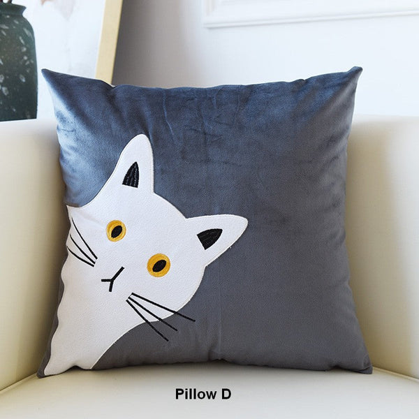 Modern Sofa Decorative Pillows, Lovely Cat Pillow Covers for Kid's Room, Cat Decorative Throw Pillows for Couch, Modern Decorative Throw Pillows-Art Painting Canvas