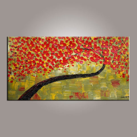 Painting on Sale, Canvas Art, Red Flower Tree Painting, Abstract Art Painting, Dining Room Wall Art, Art on Canvas, Modern Art, Contemporary Art-Art Painting Canvas