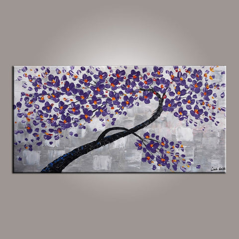 Painting on Sale, Purple Flower Tree Painting, Abstract Art Painting, Dining Room Wall Art, Art on Canvas, Modern Art, Contemporary Art-Art Painting Canvas
