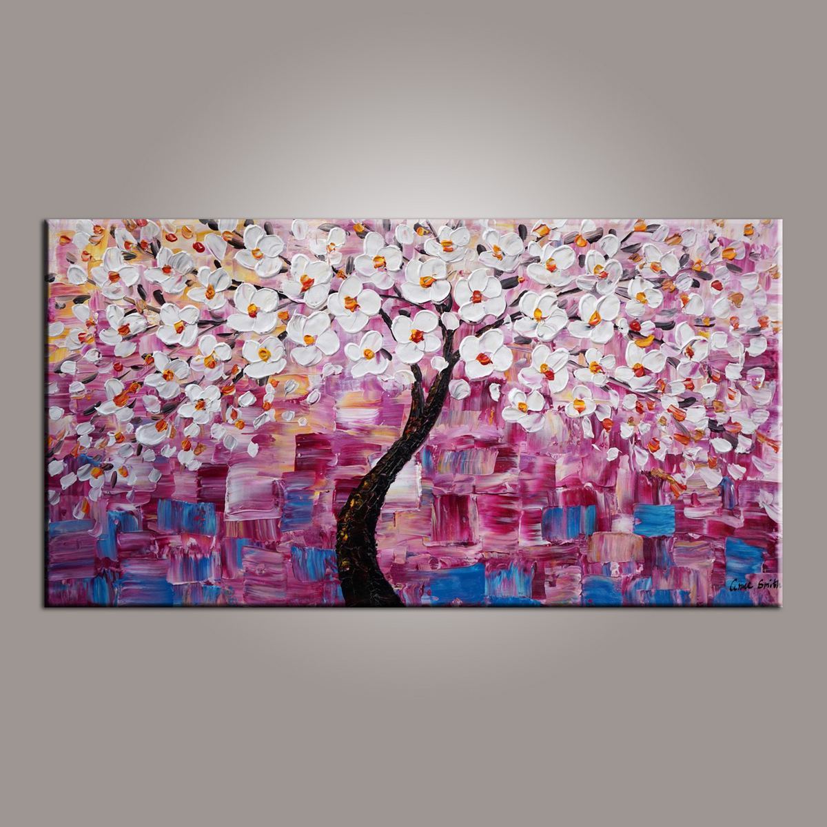 Flower Tree Painting, Art on Sale, Abstract Art Painting, Dining Room Wall Art, Art on Canvas, Modern Art, Contemporary Art-Art Painting Canvas