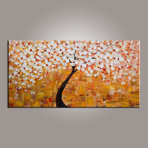 Art on Sale, Flower Tree Painting, Abstract Art Painting, Art on Canvas, Tree of Life Art, Contemporary Art-Art Painting Canvas