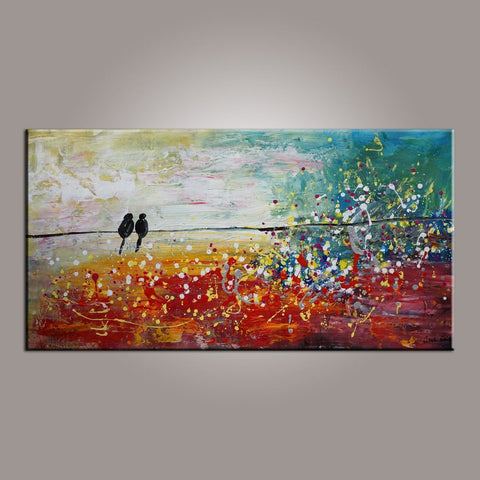 Living Room Wall Art, Canvas Art, Love Birds Painting, Modern Art, Painting for Sale, Contemporary Art, Flower Art, Abstract Art-Art Painting Canvas
