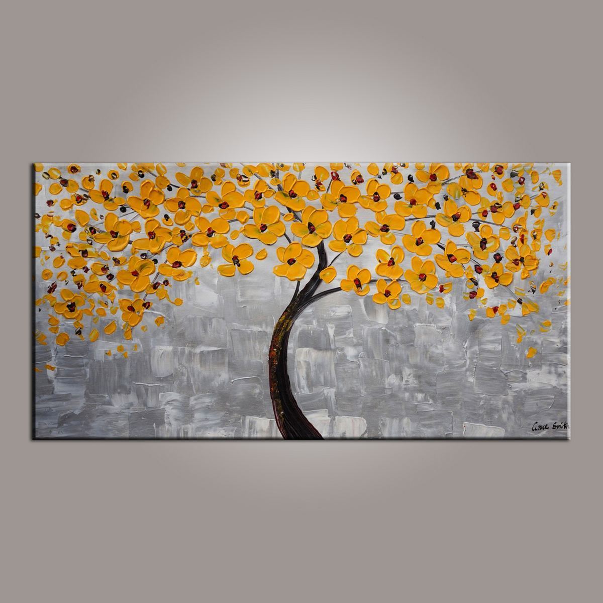 Painting on Sale, Yellow Flower Tree Painting, Tree of Life Abstract Painting, Art on Canvas-Art Painting Canvas