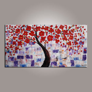 Canvas Art, Red Flower Tree Painting, Abstract Painting, Painting on Sale, Dining Room Wall Art, Art on Sale, Modern Art, Contemporary Art-Art Painting Canvas