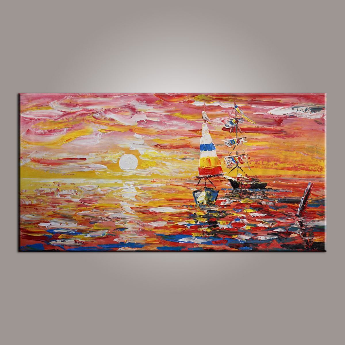 Contemporary Art, Boat Painting, Modern Art, Art Painting, Abstract Art, Living Room Wall Art, Canvas Art, Art for Sale-Art Painting Canvas