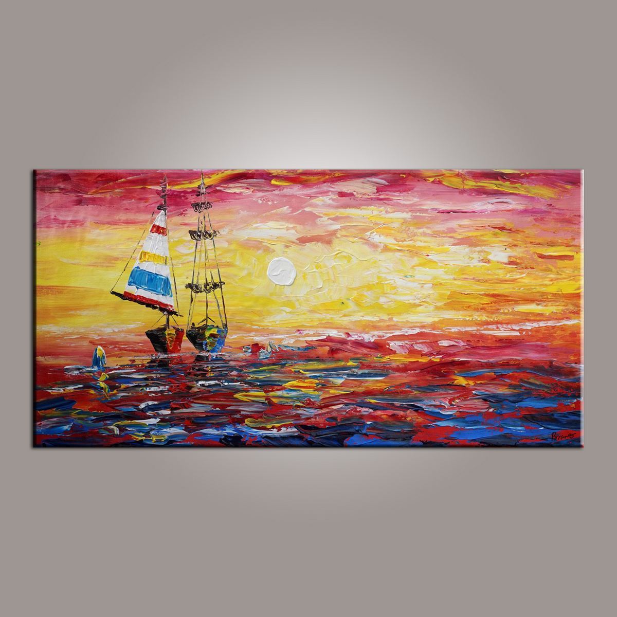 Dining Room Wall Art, Canvas Art, Art for Sale, Contemporary Art, Boat Painting, Modern Art, Art Painting, Abstract Art-Art Painting Canvas
