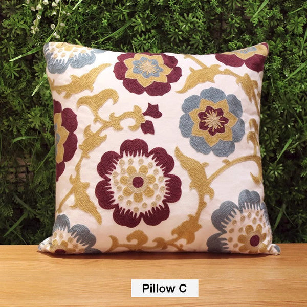 Embroider Flower Cotton Pillow Covers, Cotton Flower Decorative Pillows, Decorative Sofa Pillows, Farmhouse Decorative Throw Pillows for Couch-Art Painting Canvas