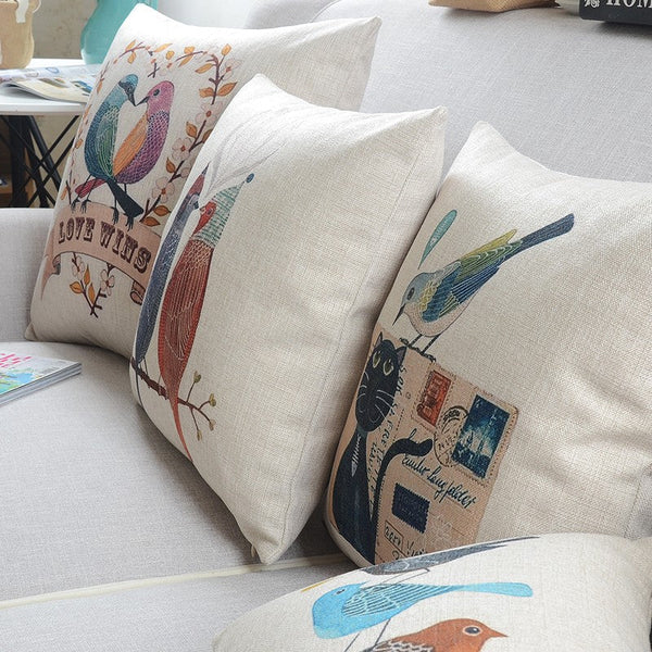 Modern Sofa Decorative Pillows for Children's Room, Singing Birds Decorative Throw Pillows, Love Birds Throw Pillows for Couch, Decorative Pillow Covers-Art Painting Canvas
