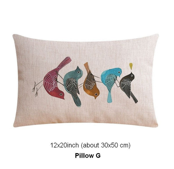 Modern Sofa Decorative Pillows for Children's Room, Singing Birds Decorative Throw Pillows, Love Birds Throw Pillows for Couch, Decorative Pillow Covers-Art Painting Canvas