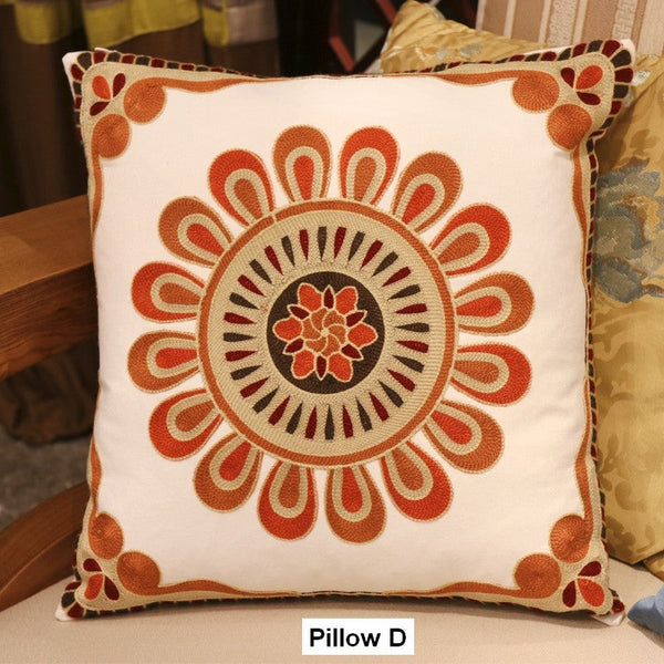 Modern Sofa Pillows for Couch, Embroider Flower Cotton Pillow Covers, Cotton Flower Decorative Pillows, Farmhouse Decorative Sofa Pillows-Art Painting Canvas