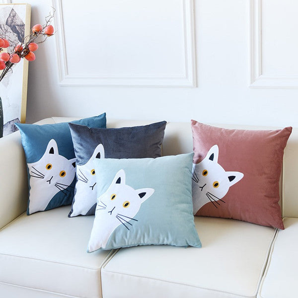 Modern Sofa Decorative Pillows, Lovely Cat Pillow Covers for Kid's Room, Cat Decorative Throw Pillows for Couch, Modern Decorative Throw Pillows-Art Painting Canvas