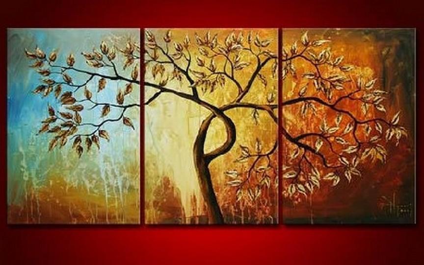 Canvas Painting, Original Art, Abstract Oil Painting, 3 Piece Wall Art, Abstract Painting, Tree of Life Painting-Art Painting Canvas