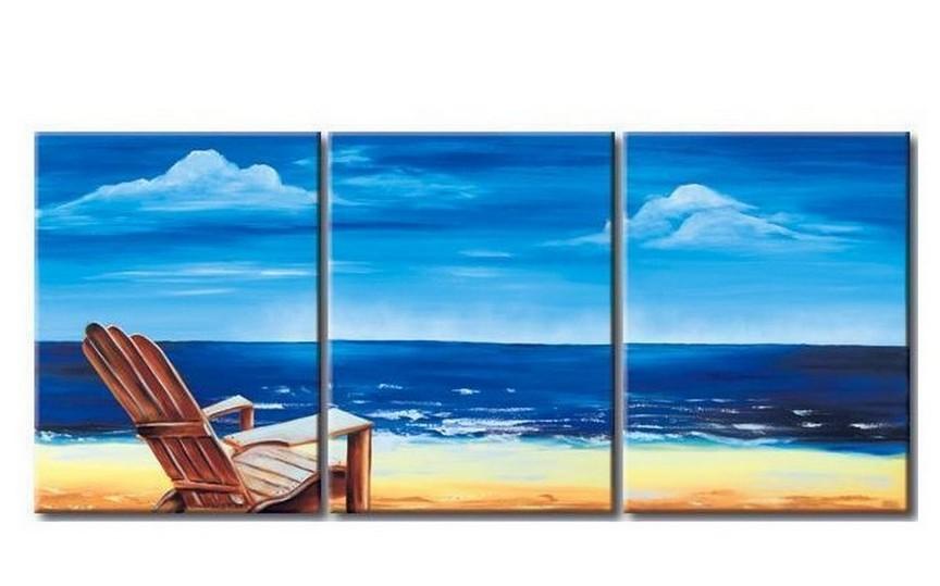 Mediterranean Sea, Seashore Painting, Landscape Painting, Large Painting, Living Room Wall Art, Modern Art, 3 Piece Wall Art, Abstract Painting, Wall Hanging-Art Painting Canvas